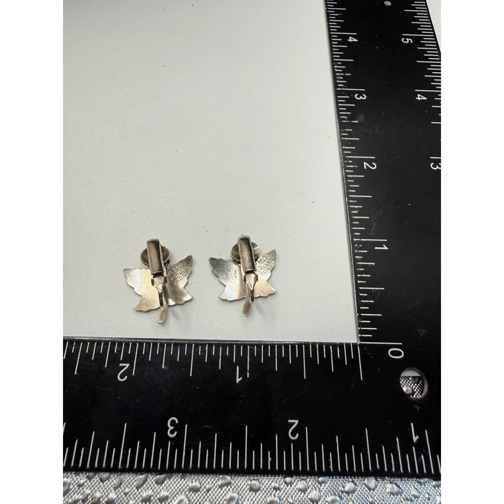 Vintage Nemo Sterling Silver Front Maple Leaf Clip On‎ Earrings Silver Tone Leaf